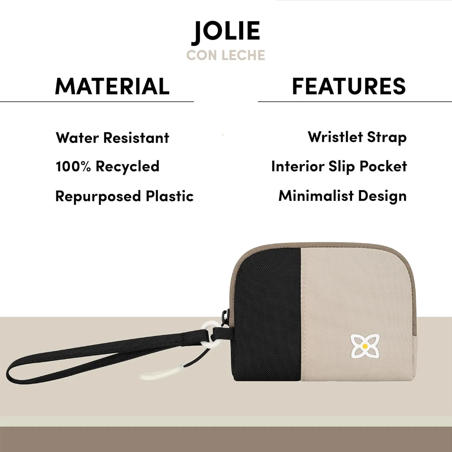 Sherpani Jolie, Lightweight Travel Pouch, Cosmetic Bag, Recycled Wristlet Bag, Toiletry Bag for Women (Con Leche, Small)