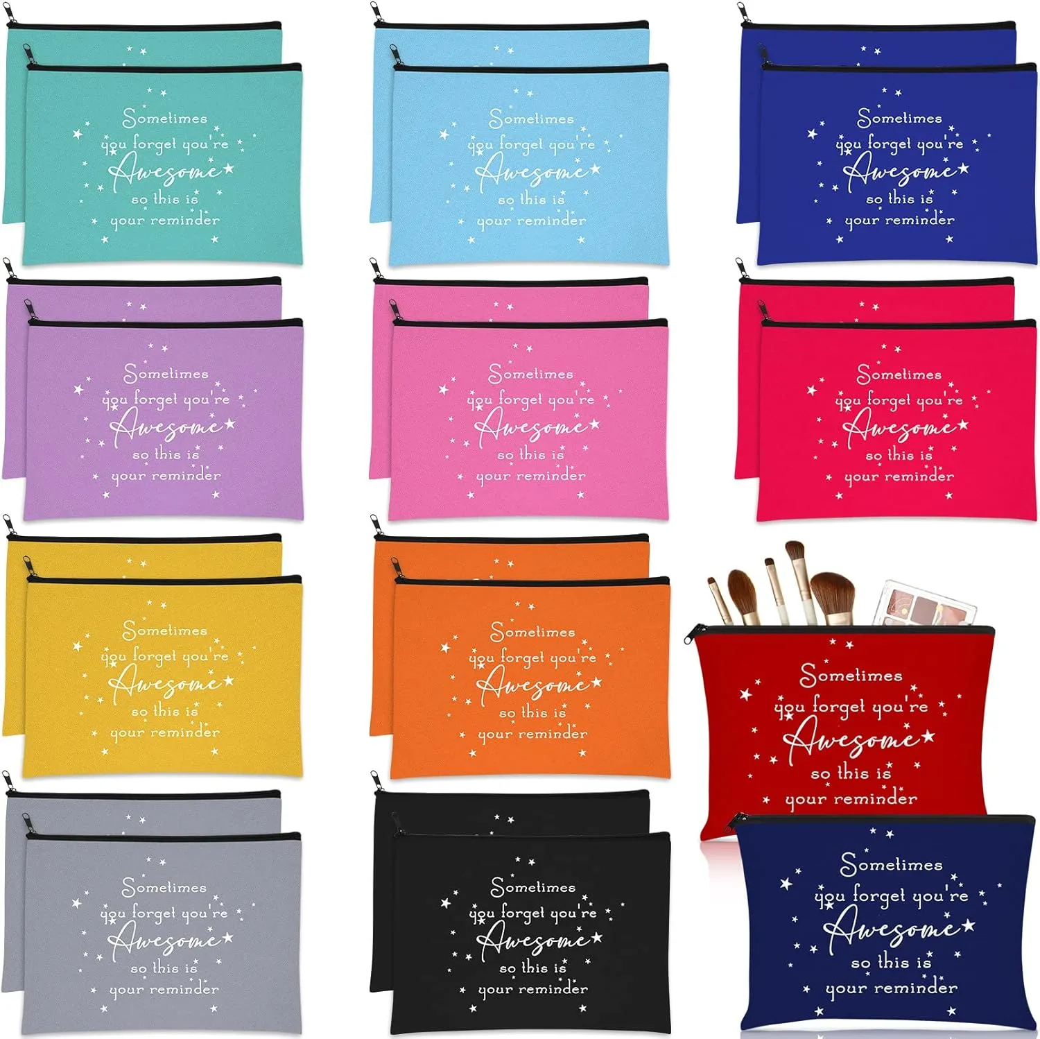 Sieral 24 Pcs Inspirational Makeup Bag Appreciation Nurse Gift for Women You're Awesome Cosmetic Bags Employee Motivational Gifts for Coworkers Teacher Mom Assistant Nurse(Bright Color)