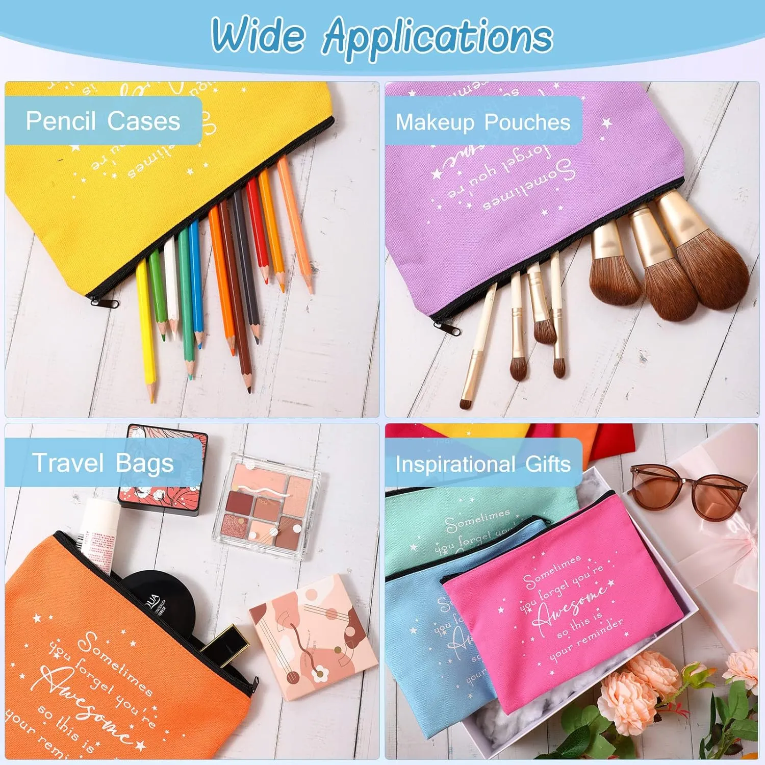 Sieral 24 Pcs Inspirational Makeup Bag Appreciation Nurse Gift for Women You're Awesome Cosmetic Bags Employee Motivational Gifts for Coworkers Teacher Mom Assistant Nurse(Bright Color)