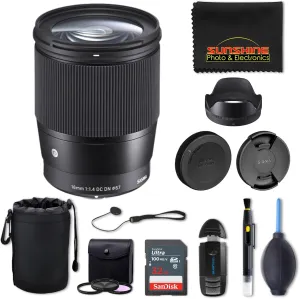 Sigma 16mm f1.4 DC DN Contemporary Lens for Sony E with Sunshine Photo Advanced Bundle - 4 Years USA Manufacturer Warranty