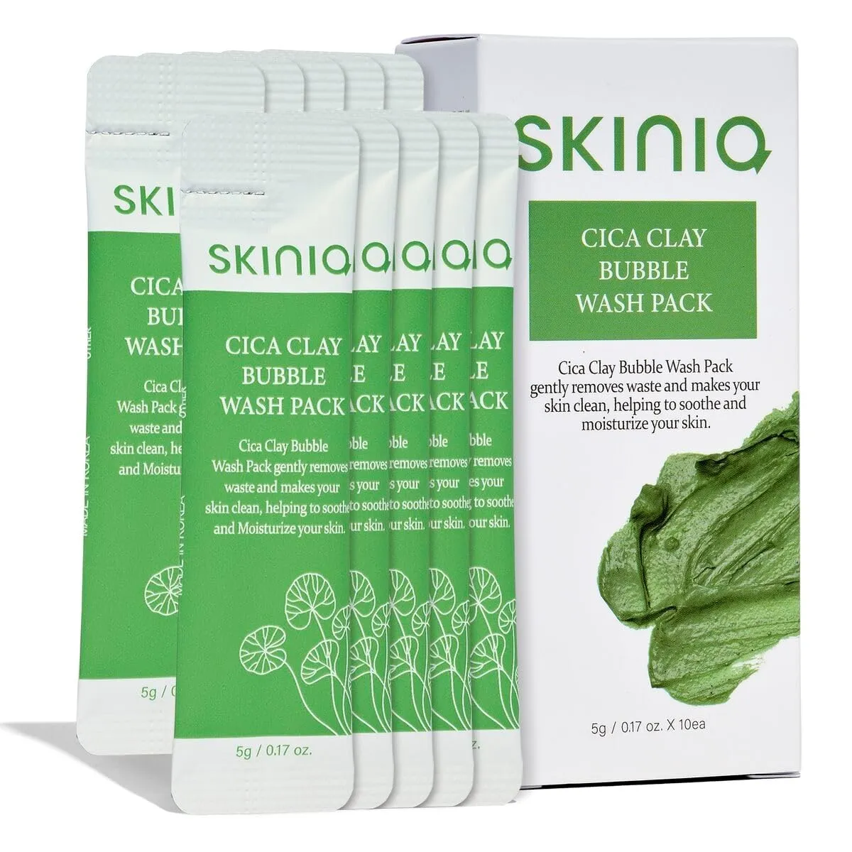 Skinia Cica Clay Bubble Wash - 10 Pack of Carbonated Clay Facial Cleanser - Bubble Skincare to Clear Pores - Korean Skin Care for Daily Use