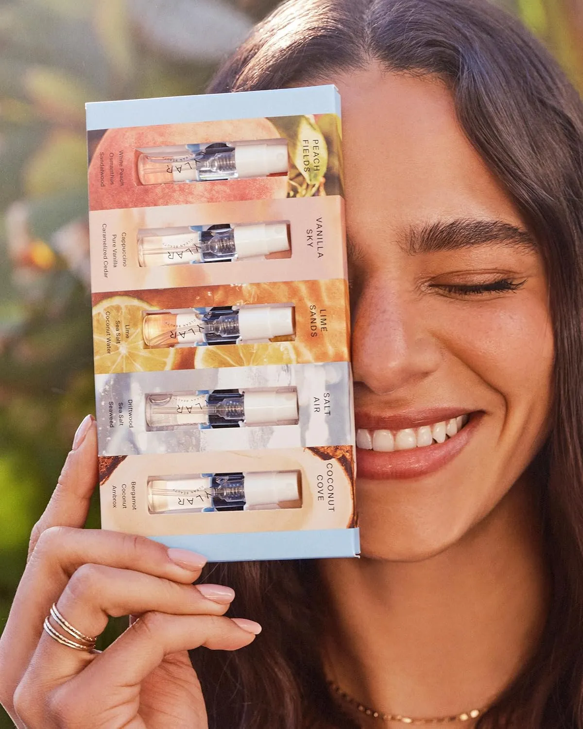 Skylar Eau de Parfum Discovery Spray Sampler Gift Set - Hypoallergenic & Clean Perfume for Women & Men- Peach Fields- Vanilla Sky, Lime Sands, Salt Air, Coconut Cove - 5 1.5mL Spray Bottles