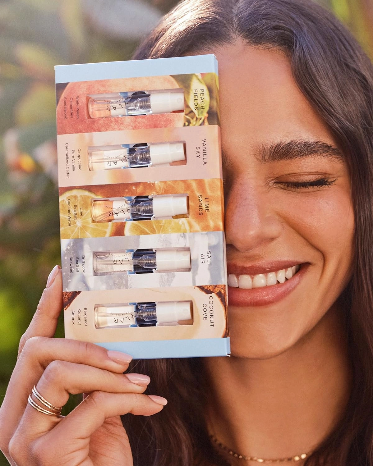 Skylar Eau de Parfum Discovery Spray Sampler Gift Set - Hypoallergenic & Clean Perfume for Women & Men- Peach Fields- Vanilla Sky, Lime Sands, Salt Air, Coconut Cove - 5 1.5mL Spray Bottles