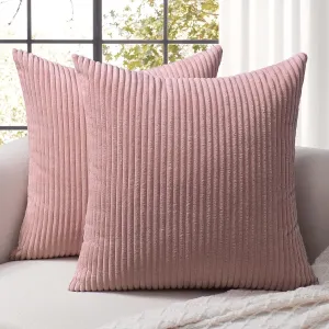 Softalker Corduroy Decorative Pillow Covers 24 x 24, Set of 2 Soft Striped Throw Pillows Cover, Square Accent Pillow Cases Decor for Sofa Couch Cushion Living Room Bed, Blush