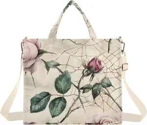 Spin Rose Corduroy Tote Versatile Shoulder Bag for Women with Zipper Magnetic Clasp