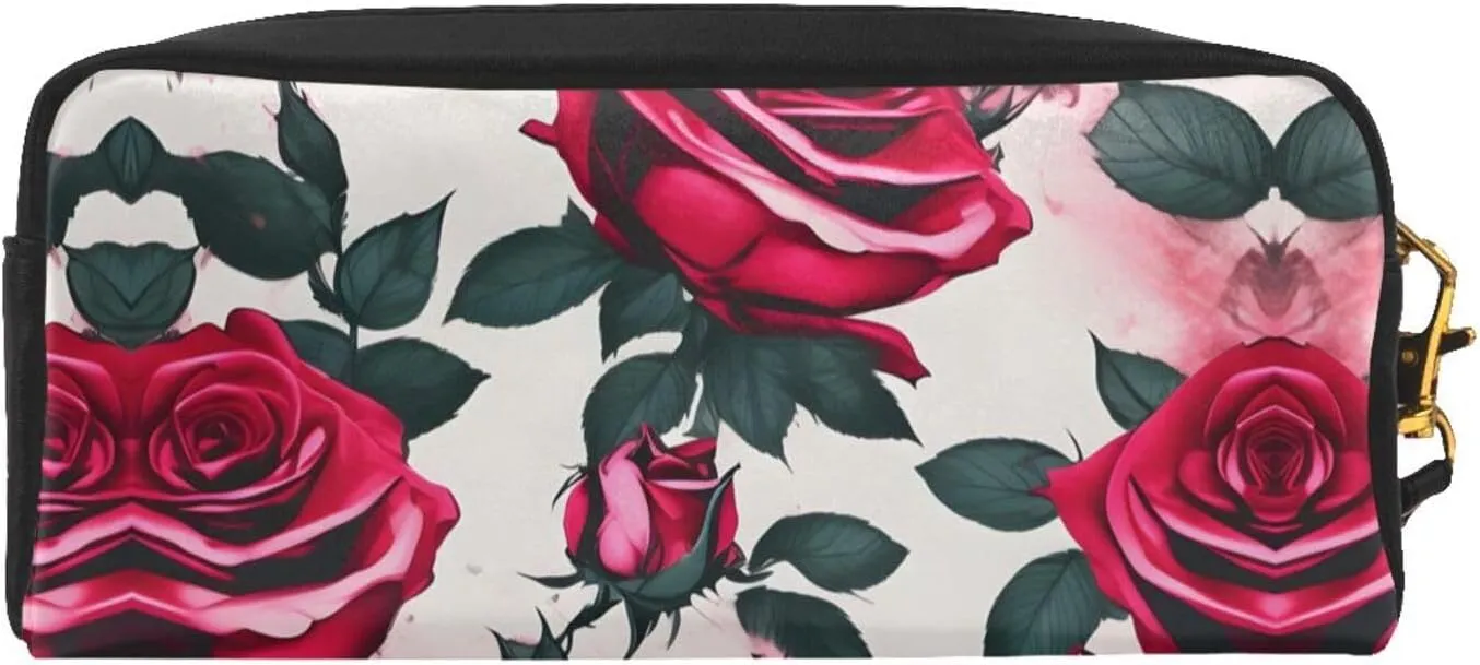SSIMOO Blossoming Rose Flowers Print Travel Makeup Bag For On-The-Go Style For Storing Cosmetics And Beauty Essentials
