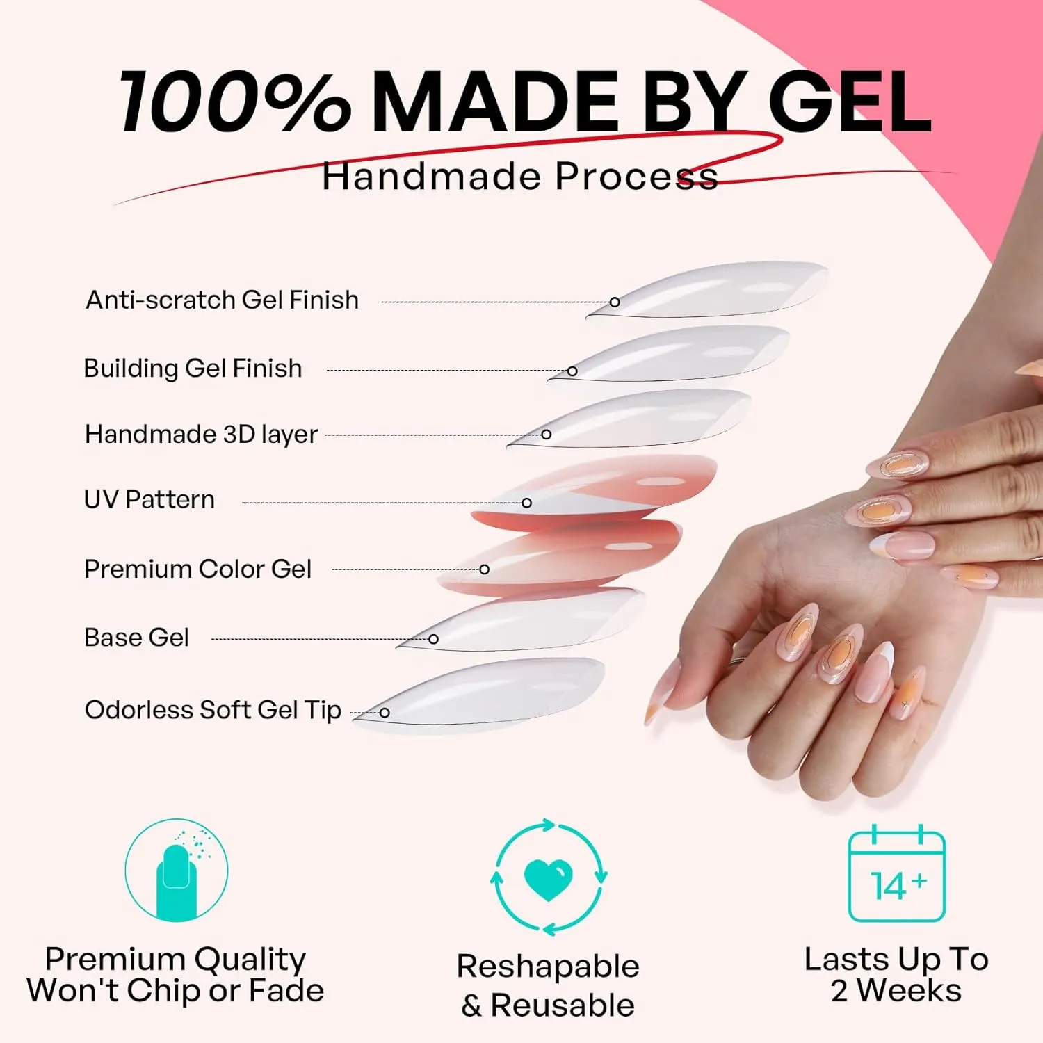 Star Celestial Press On Nails Almond - GJZEZ Medium 3D Gold Swirl Blush Fake Nails, Fits Natural & Comfortable French Tips Glossy Wedding Nails |16 Sizes - 32 Reusable Nail Kit with Glue, Starry Aura