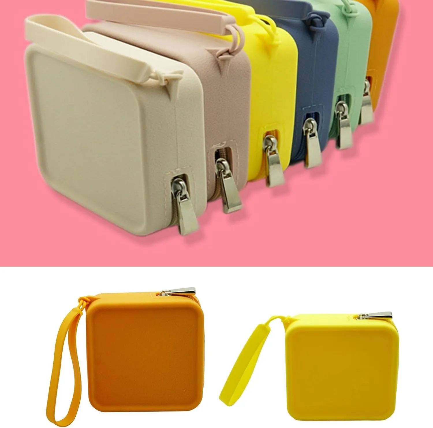 Storage Bag,Storage Bins Small Square Makeup Brush Silicone Waterproof Storage Bag for Earphone Cable Lipstick Makeup Pocket Cosmetic Bag(Beige)