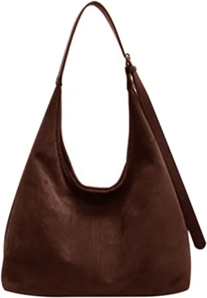 Suede Tote Bags for Women, Coffee Suede Tote Bag, Suede Shoulder Bag, Suede Handbags for Travel Shopping Work