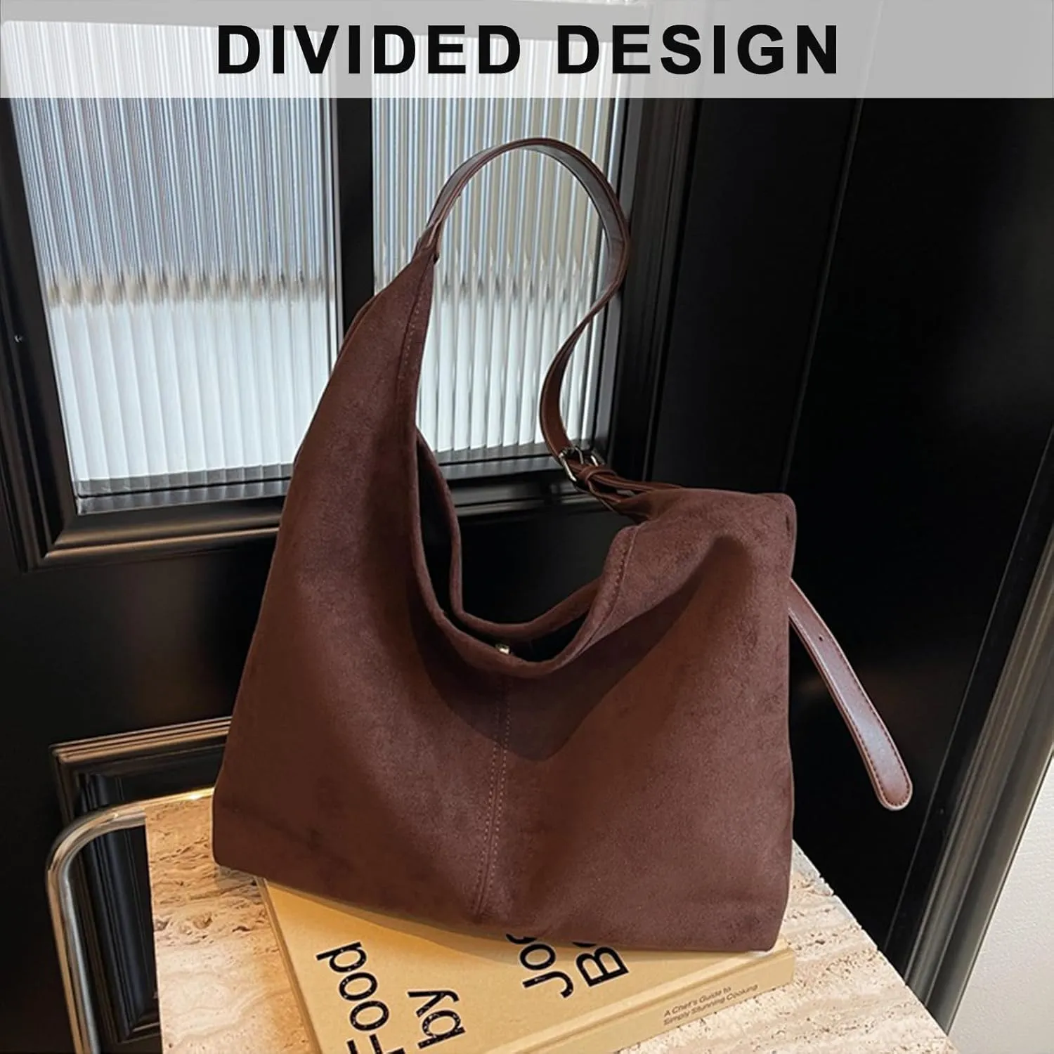 Suede Tote Bags for Women, Coffee Suede Tote Bag, Suede Shoulder Bag, Suede Handbags for Travel Shopping Work