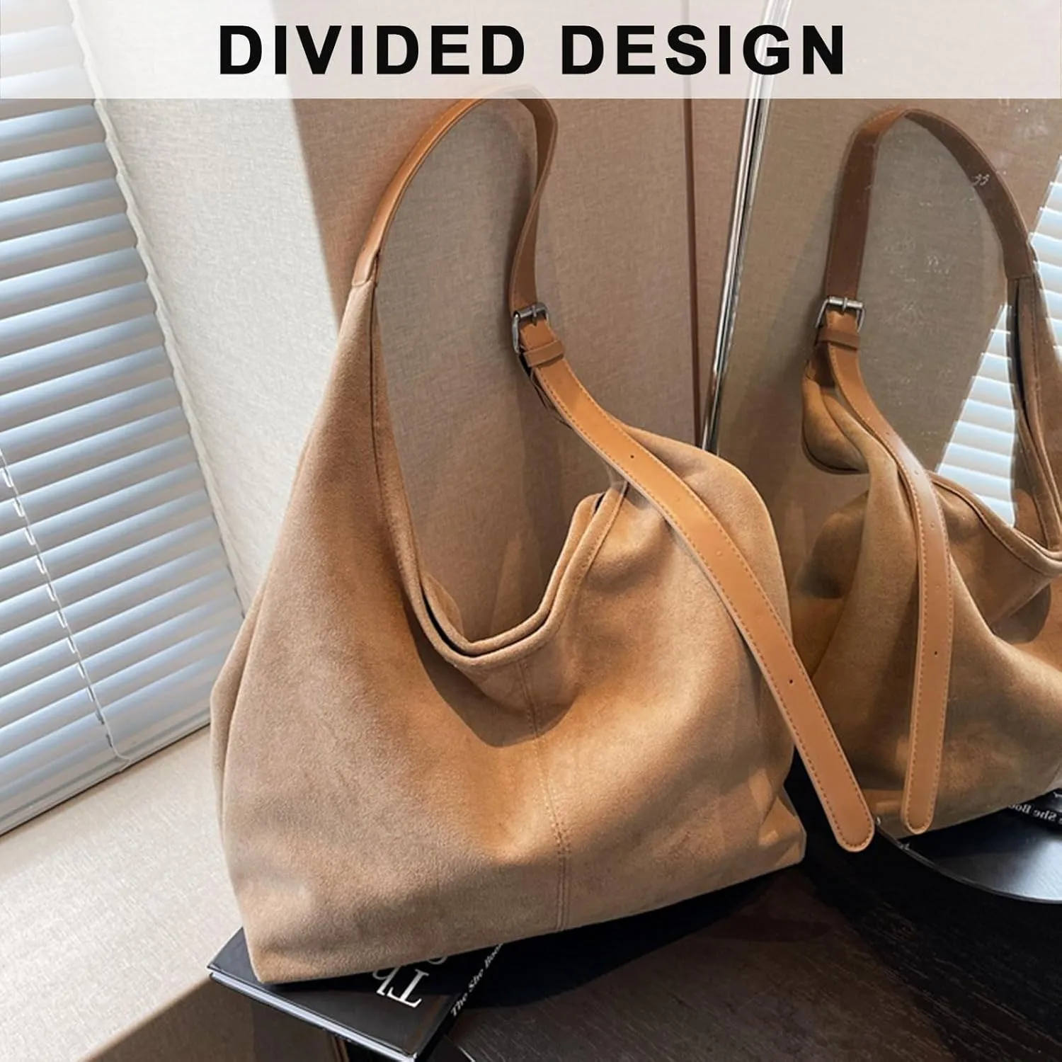 Suede Tote Bags for Women, Coffee Suede Tote Bag, Suede Shoulder Bag, Suede Handbags for Travel Shopping Work