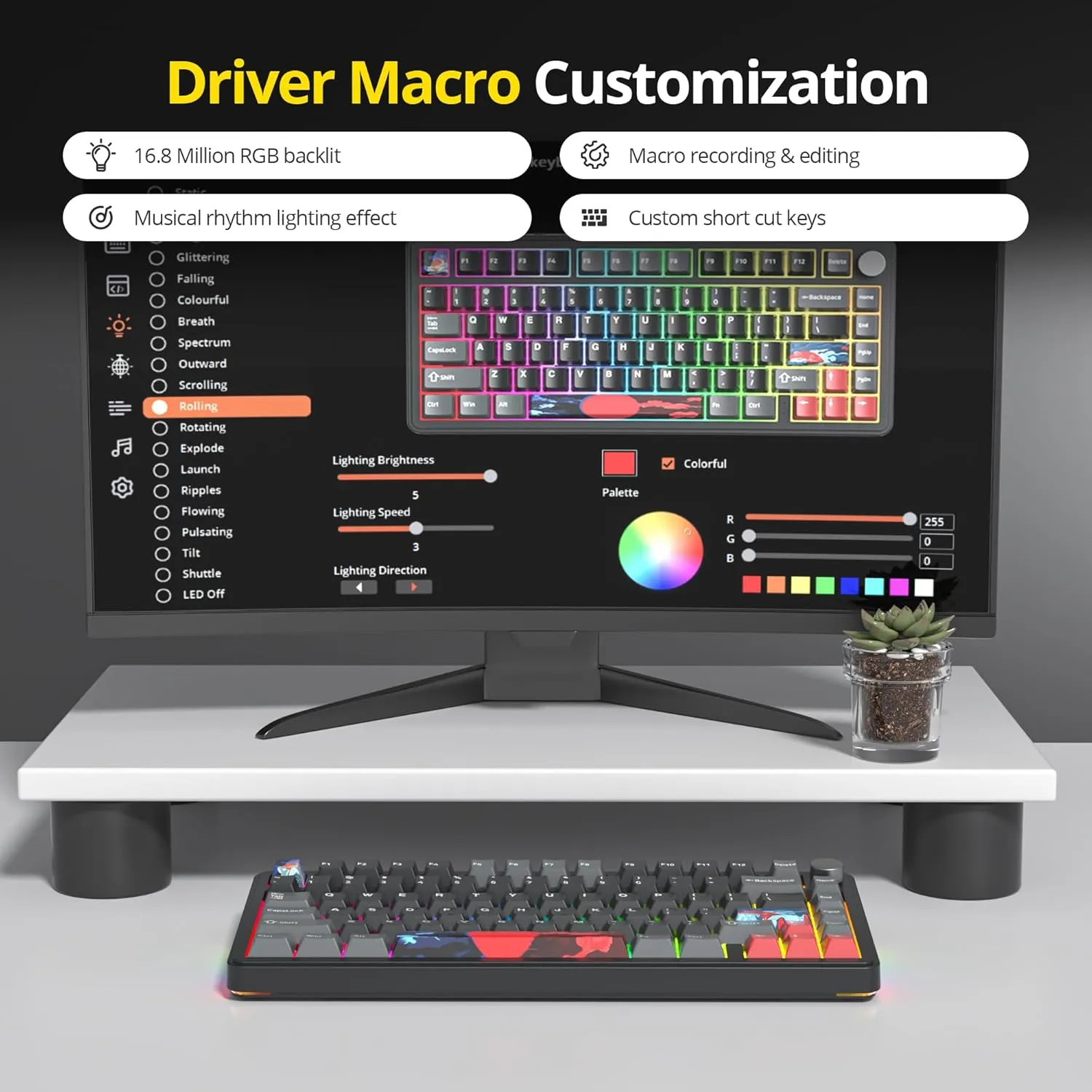 surmen M75 75% Wireless Creamy Keyboard with Gasket, Pre-lubed Triple Mode Bluetooth Mechanical Gaming Keyboard BT5.0/2.4Ghz/USB with Sound Absorbing Pads Hot-Swap(Shadow Red)