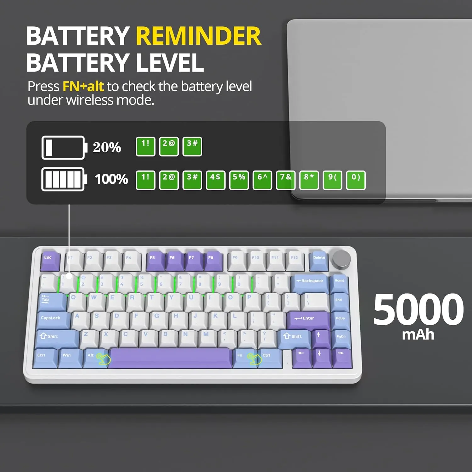 surmen M75 75% Wireless Creamy Keyboard with Gasket, Pre-lubed Triple Mode Bluetooth Mechanical Gaming Keyboard BT5.0/2.4Ghz/USB with Sound Absorbing Pads Hot-Swap(Starlight White)
