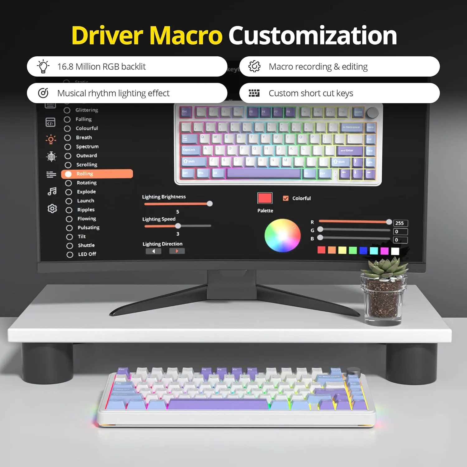 surmen M75 75% Wireless Creamy Keyboard with Gasket, Pre-lubed Triple Mode Bluetooth Mechanical Gaming Keyboard BT5.0/2.4Ghz/USB with Sound Absorbing Pads Hot-Swap(Starlight White)