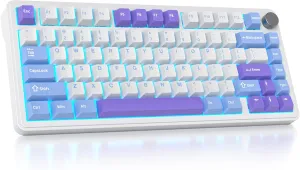 surmen M75 75% Wireless Creamy Keyboard with Gasket, Pre-lubed Triple Mode Bluetooth Mechanical Gaming Keyboard BT5.0/2.4Ghz/USB with Sound Absorbing Pads Hot-Swap(Starlight White)