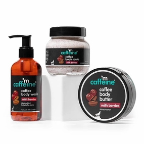 The m'Caffeine Deep Body Cleansing Trio with Coffee & Berries Body Scrub, Body Wash & Body Butter | Deep Cleanses, Exfoliates & Moisturizes | Combo Pack of 3 for Men & Women | 100% Vegan