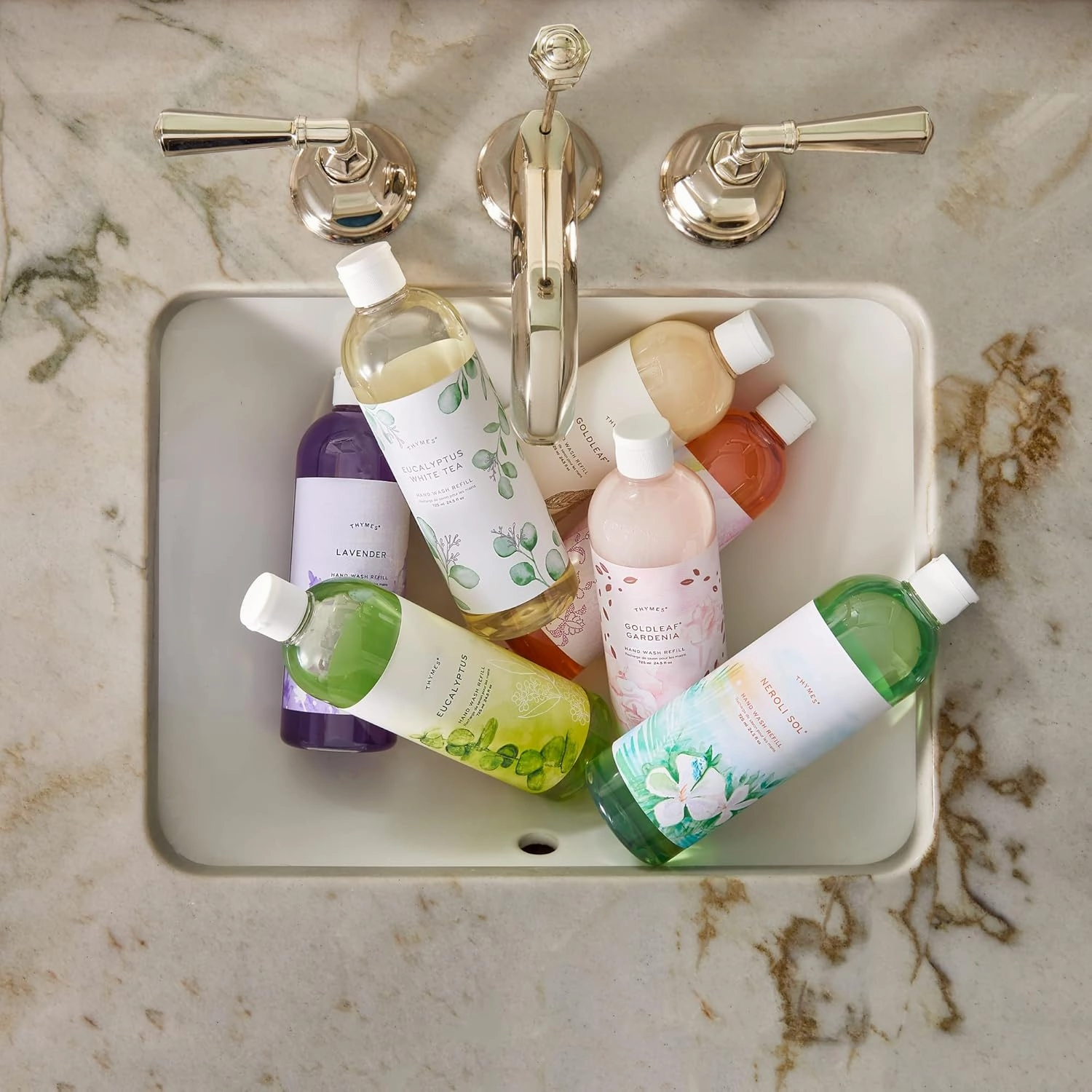 Thymes Hand Wash Refill - Lightly Scented Liquid Hand Soap for Bathroom and Kitchen Refill - Moisturizing Formula with Natural Ingredients (Goldleaf Gardenia, 24.5 fl oz)