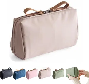 Tidynook Makeup Bag Small, Small Makeup Bag for Purse, Mini Purse Organizer Pouches, Portable Simple Waterproof Lipstick Cosmetic Bag-Beige