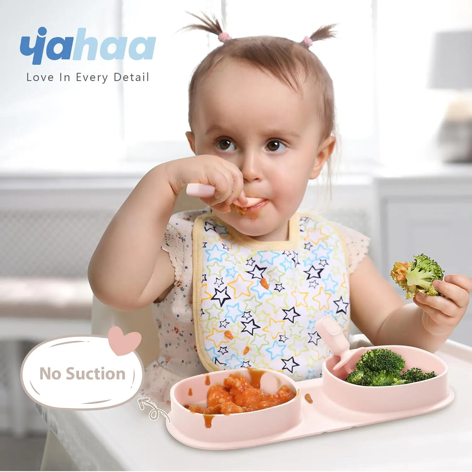 Toddler Plates Travel Essential on the go,Baby Plates with Forks and Spoons Self Feeding 6 months,Foldable,Silicone,BPA Free,Blush