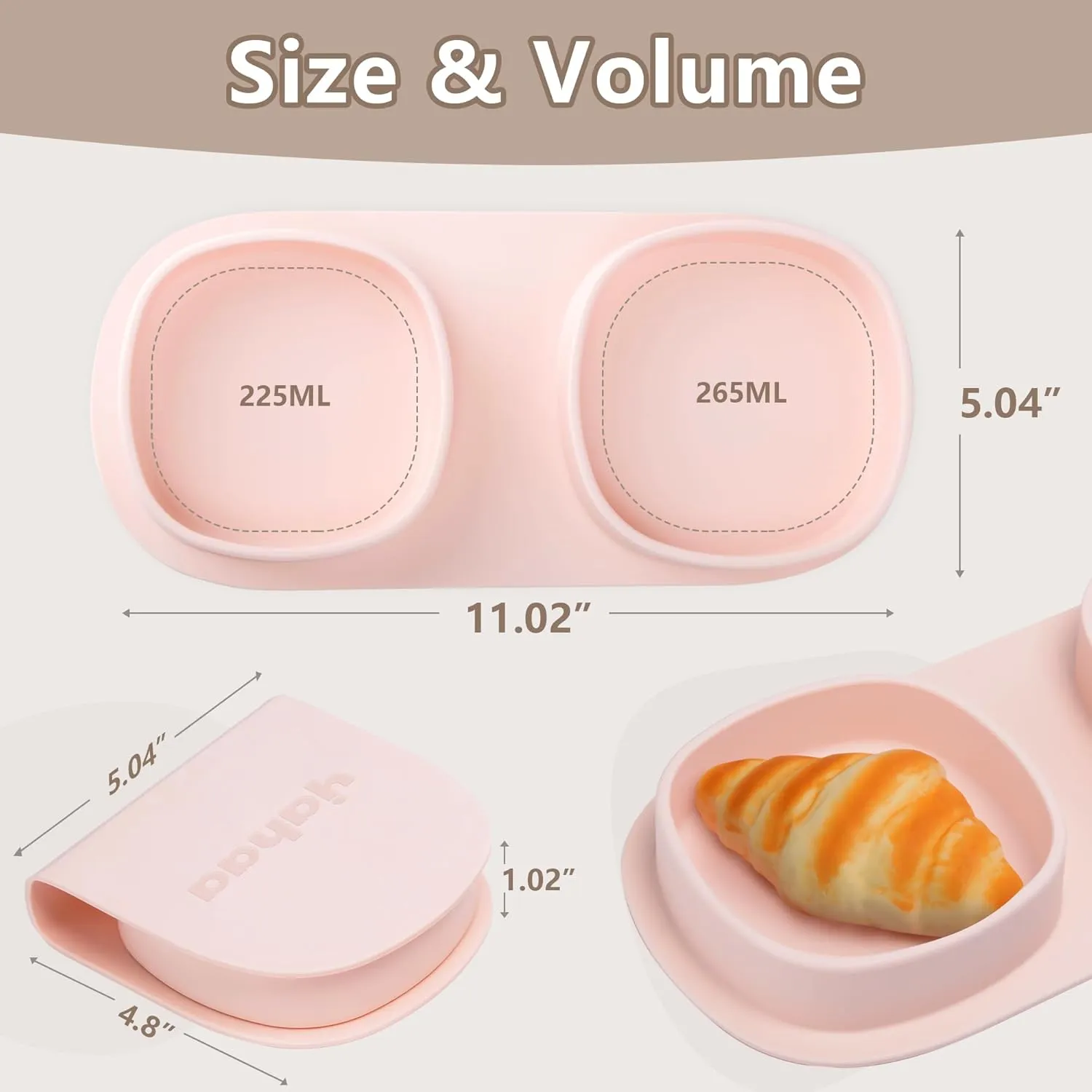 Toddler Plates Travel Essential on the go,Baby Plates with Forks and Spoons Self Feeding 6 months,Foldable,Silicone,BPA Free,Blush