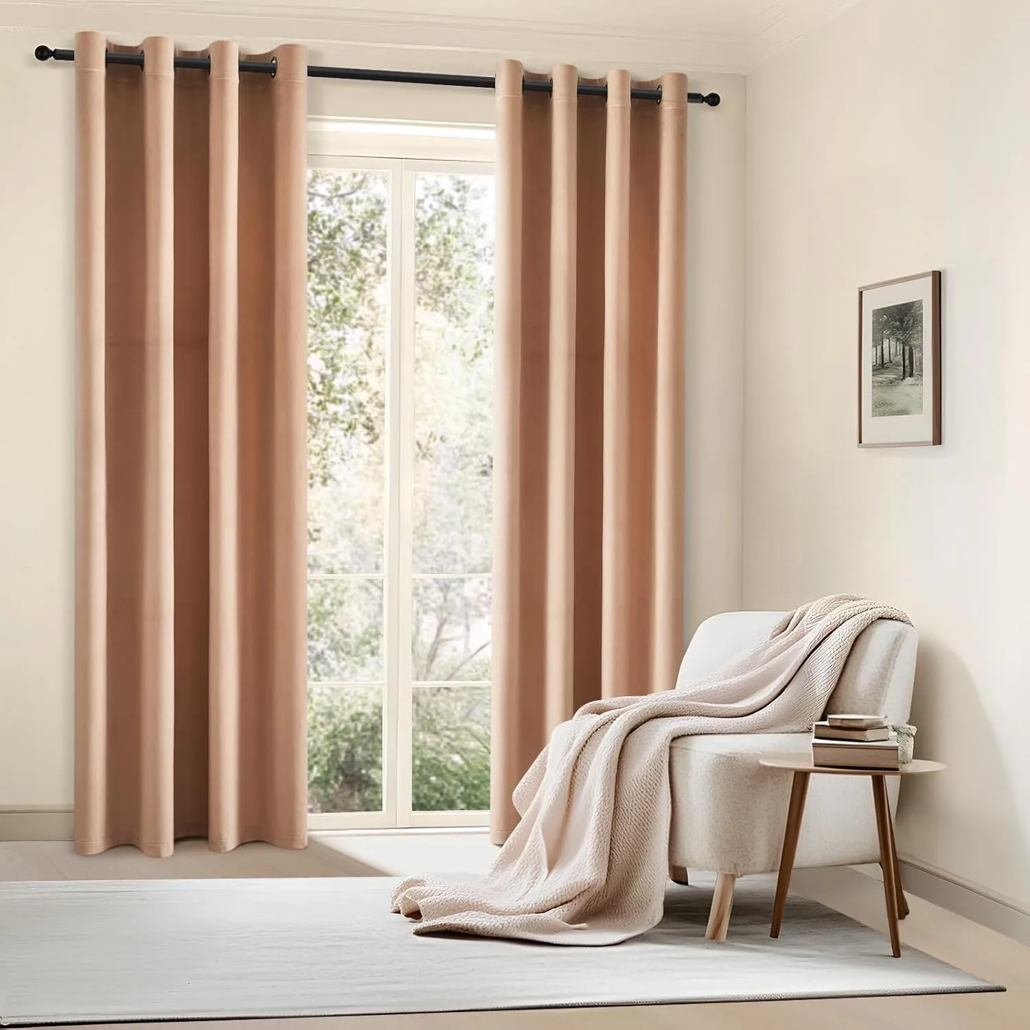 Topfinel Blush Beige Velvet Curtains Blackout Curtains 84 Inches Long,Room Darkening Thermal Insulated Soundproof Modern Nursery Grommet Crushed Velvet Drapes for Bedroom 2 Panels