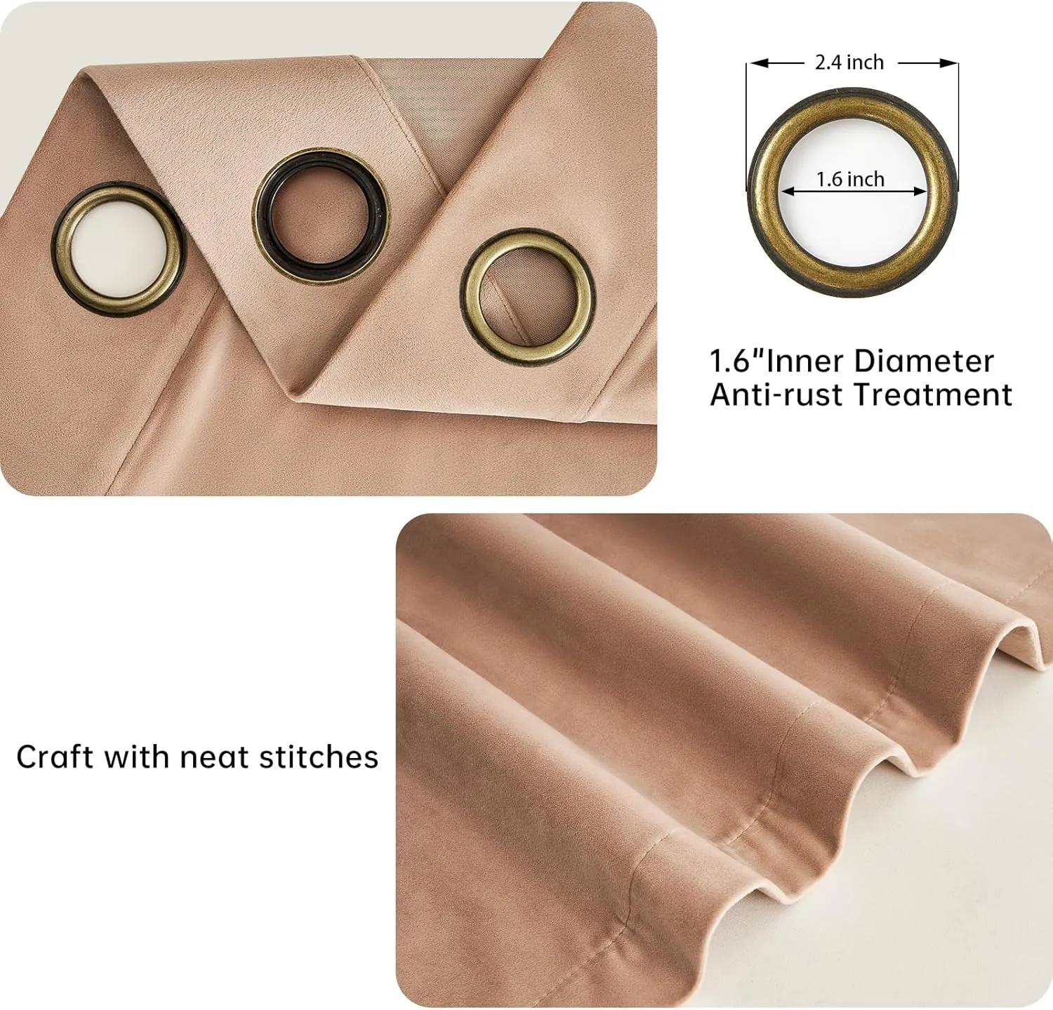 Topfinel Blush Beige Velvet Curtains Blackout Curtains 84 Inches Long,Room Darkening Thermal Insulated Soundproof Modern Nursery Grommet Crushed Velvet Drapes for Bedroom 2 Panels