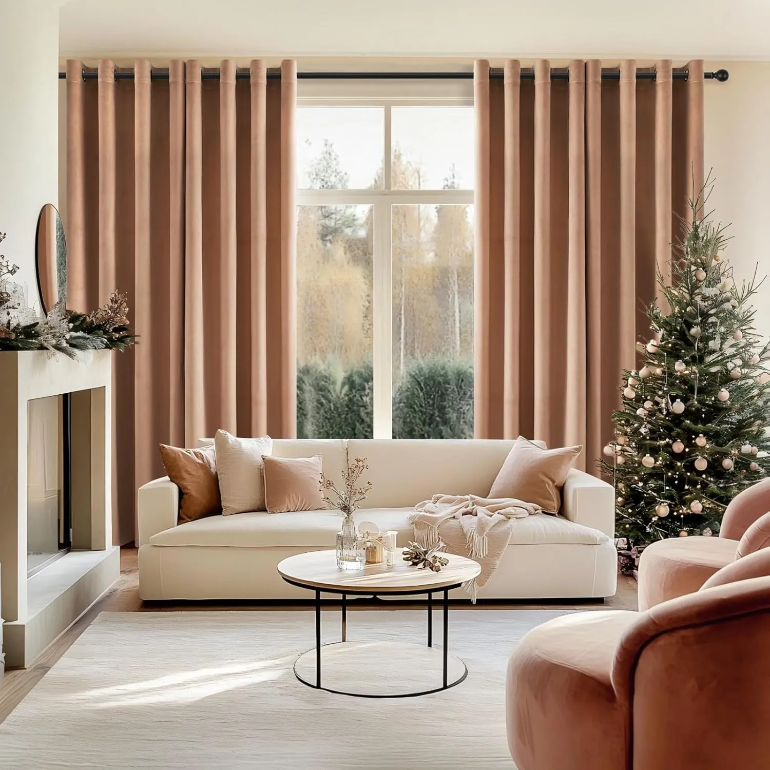 Topfinel Blush Beige Velvet Curtains Blackout Curtains 84 Inches Long,Room Darkening Thermal Insulated Soundproof Modern Nursery Grommet Crushed Velvet Drapes for Bedroom 2 Panels