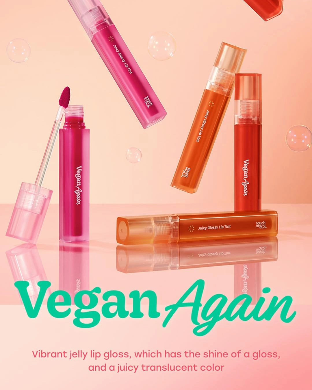Touch in Sol Vegan Again Juicy Glossy Lip Tint - High Pigmented & Glossy Korean Lip Tint - Shiny Translucent Color - Glowy Hydrated Lips, Moisturizing and Plumping, 0.13 fl.oz. (04 Cherry Rose)