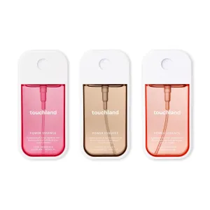 Touchland Power Essence Hydrating Body & Hair Fragrance, SUMMER DAYDREAM SET (Lush Tropicale, Peachy Lychee, Vanilla Velvet), 2 FL. OZ. Travel Size Body Mist (Set of 3)