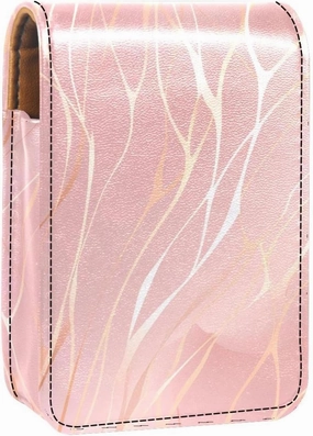 Travel Lipstick Organizer Case,Lipstick Case Portable Makeup Bag With Mirror,Abstract Marble Print Rose Gold