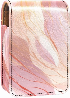 Travel Lipstick Organizer Case,Lipstick Case Portable Makeup Bag With Mirror,Abstract Marble Print Rose Gold