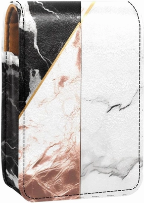Travel Lipstick Organizer Case,Lipstick Case Portable Makeup Bag With Mirror,Black White Rose Gold Marble