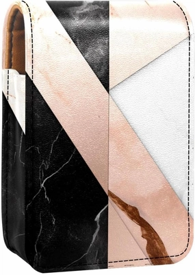 Travel Lipstick Organizer Case,Lipstick Case Portable Makeup Bag With Mirror,Black White Rose Gold Marble