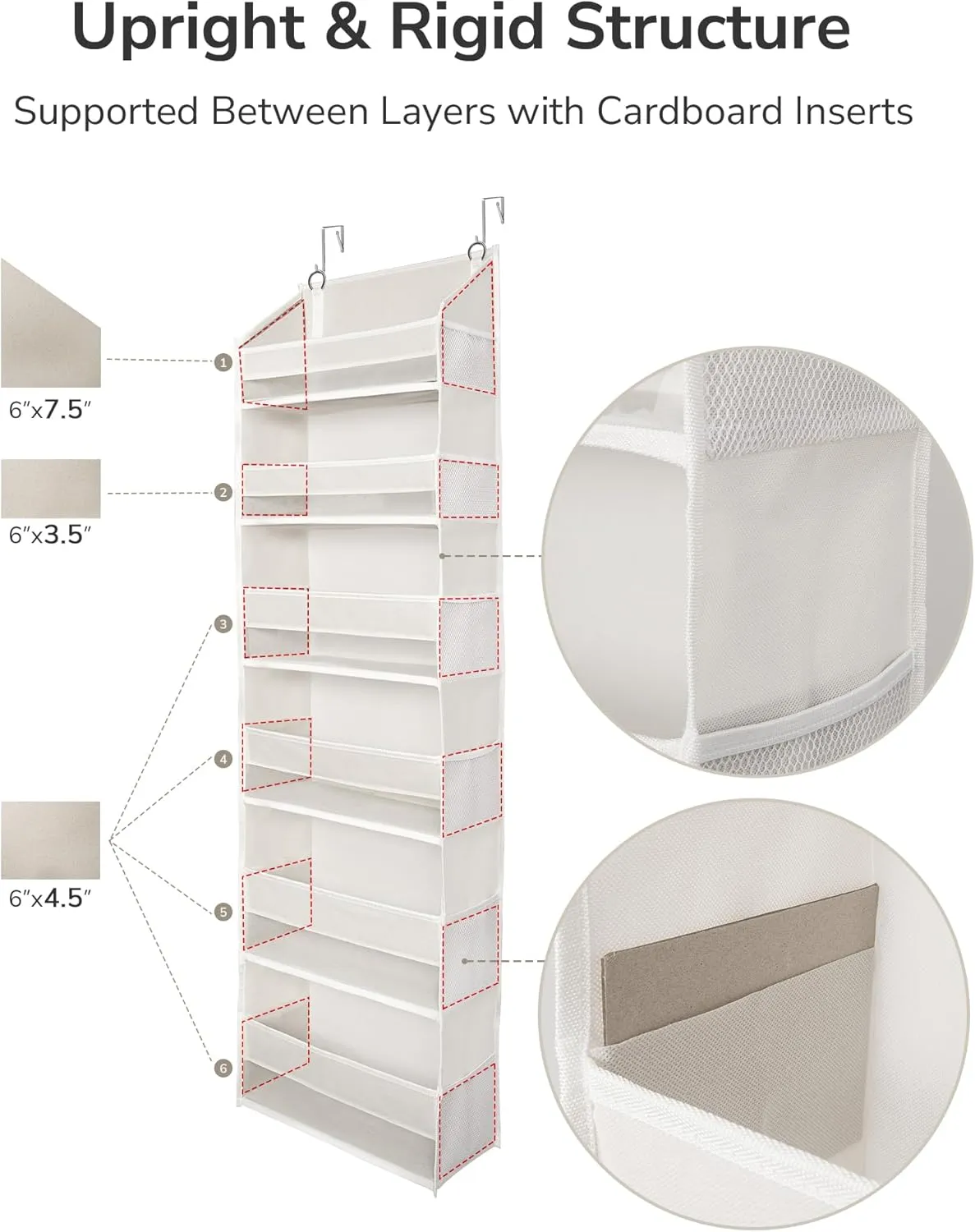 ULG Over The Door Organizer with 6 Large Pockets 12 Side Pockets, 50lbs Weight Capacity Door Hanging Organizer for Bedroom, Bathroom, Pantry, Nursery Storage, Beige