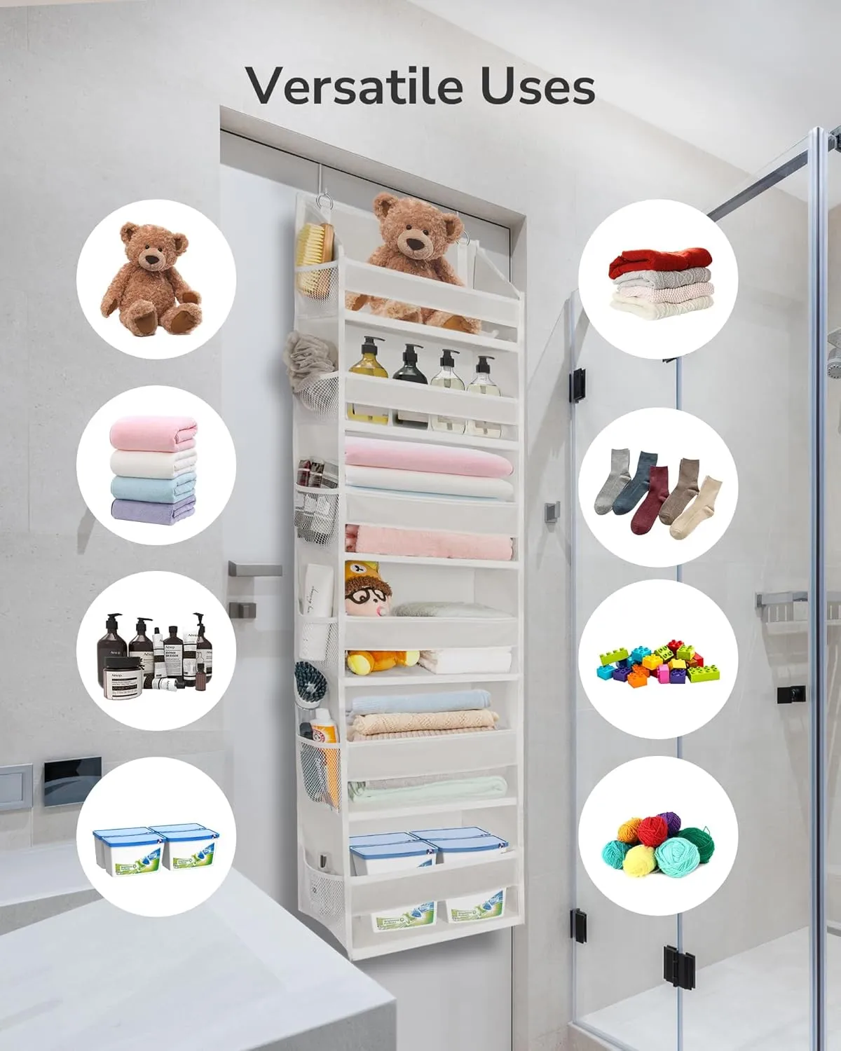 ULG Over The Door Organizer with 6 Large Pockets 12 Side Pockets, 50lbs Weight Capacity Door Hanging Organizer for Bedroom, Bathroom, Pantry, Nursery Storage, Beige