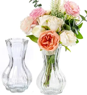 Vases for Flowers,Set of 2 Glass Vase,Clear Vase,8 inches Tall Ribbed Vases for Modern Boho Home Decor,Living Room,Wedding,Table Centerpieces
