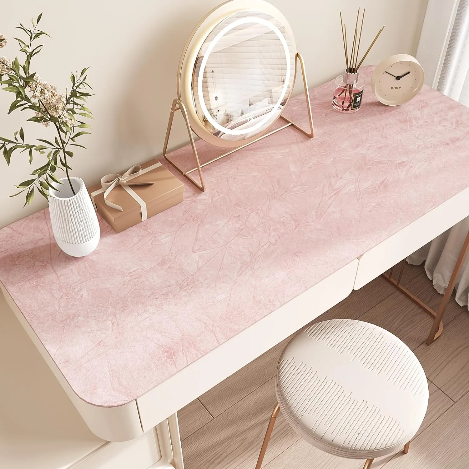 VEELIKE Blush Pink Crushed Velvet Drawer Liner Self Adhesive Velvet Flocking Liner for Dresser Jewelry Drawer Art Crafts 15.7''x118'' Pink Velvet Wallpaper Peel and Stick Removable Lining Fabric Roll