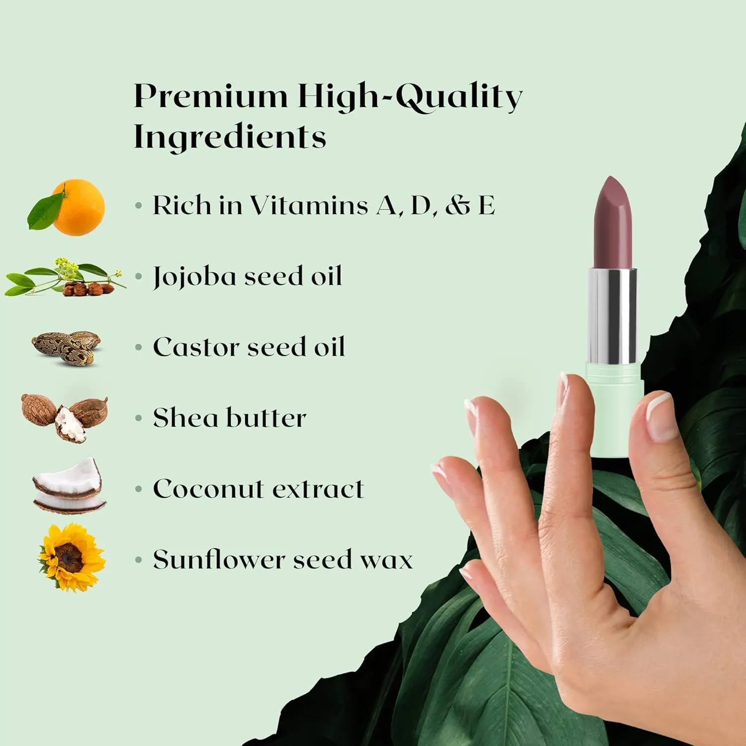 Vegan Lipstick (Dusty Rose) - Sensational One-Stroke Long Lasting Lipstick from Natural Oils & Butters Full-Coverage Lip Color w/Shea Butter & Coconut Extact - Premium Hydrating Lipsticks