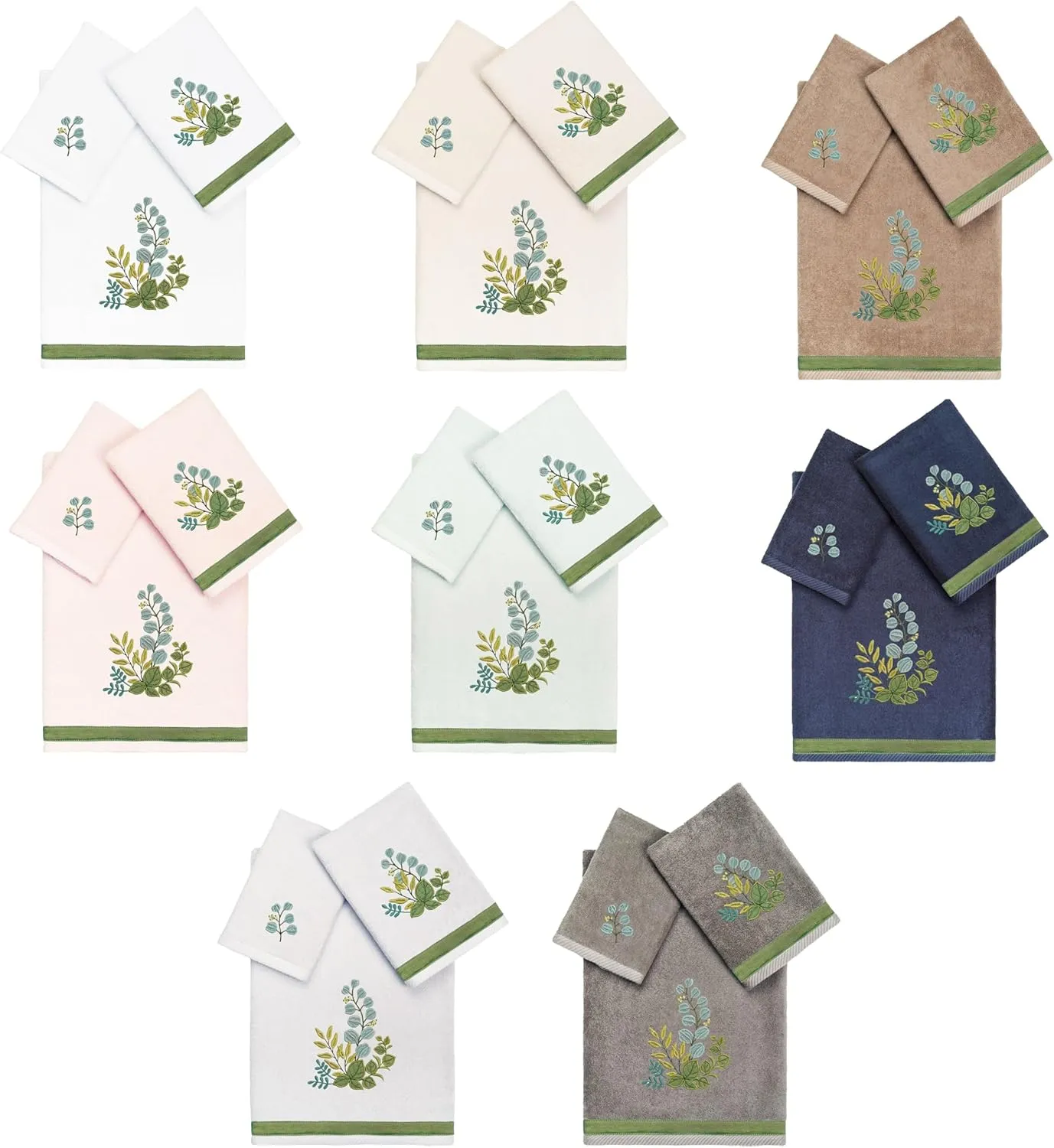 Verdant 3-Piece Mixed Towel Set, Vibrant Embroidered Design, Luxurious Turkish Cotton, Absorbent & Durable, 1 Bath 1 Hand 1 Fingertip Towel, Blush