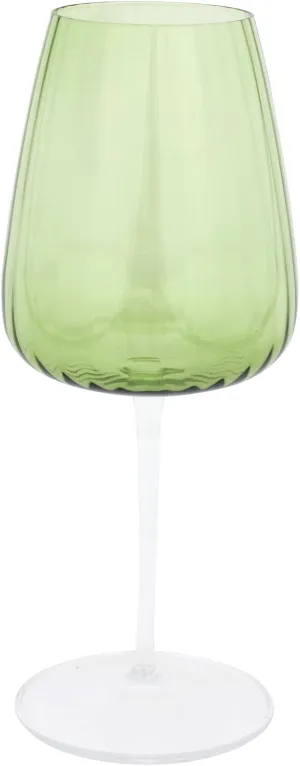 Vietri Francesca Green Wine Glass - 9" H, 18 oz Italian Handmade Ribbed Glassware - Linear Red & White Wine Stemware