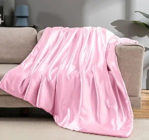Vonty Satin Throw Blanket Blush Pink 50x60 Inches (with Small Flowers) - Cooling & Silky, Wrinkle-Free Cable Knit for Couch, Sofa, Bed, Outdoor