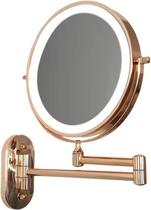 Wall-Mounted Makeup Mirror with Light,3 Color Mode Shaving Mirror 8" Round Magnifying Mirror Extendable Mirror Rose Gold Vanity Mirror Anti-Rust Beauty Mirror with Touch Switch