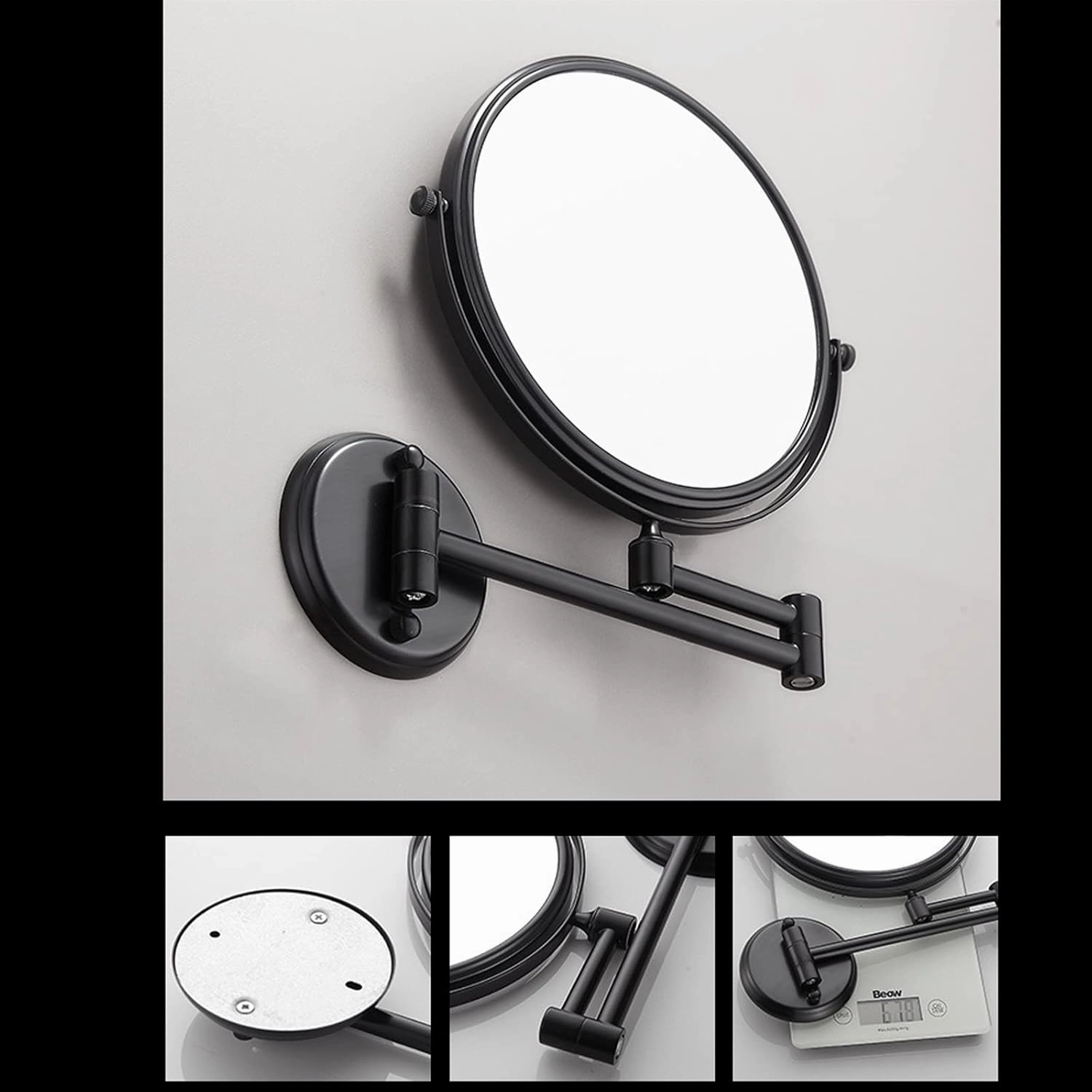 Wall Mounted Makeup Mirror, 1x/ 3X Magnifying Mirror, 8'' Two-Sided Swivel Extendable Bathroom Mirror, Make Up Mirror, 360° Swivel Double Sided Extendable Bathroom Mirror for Shaving