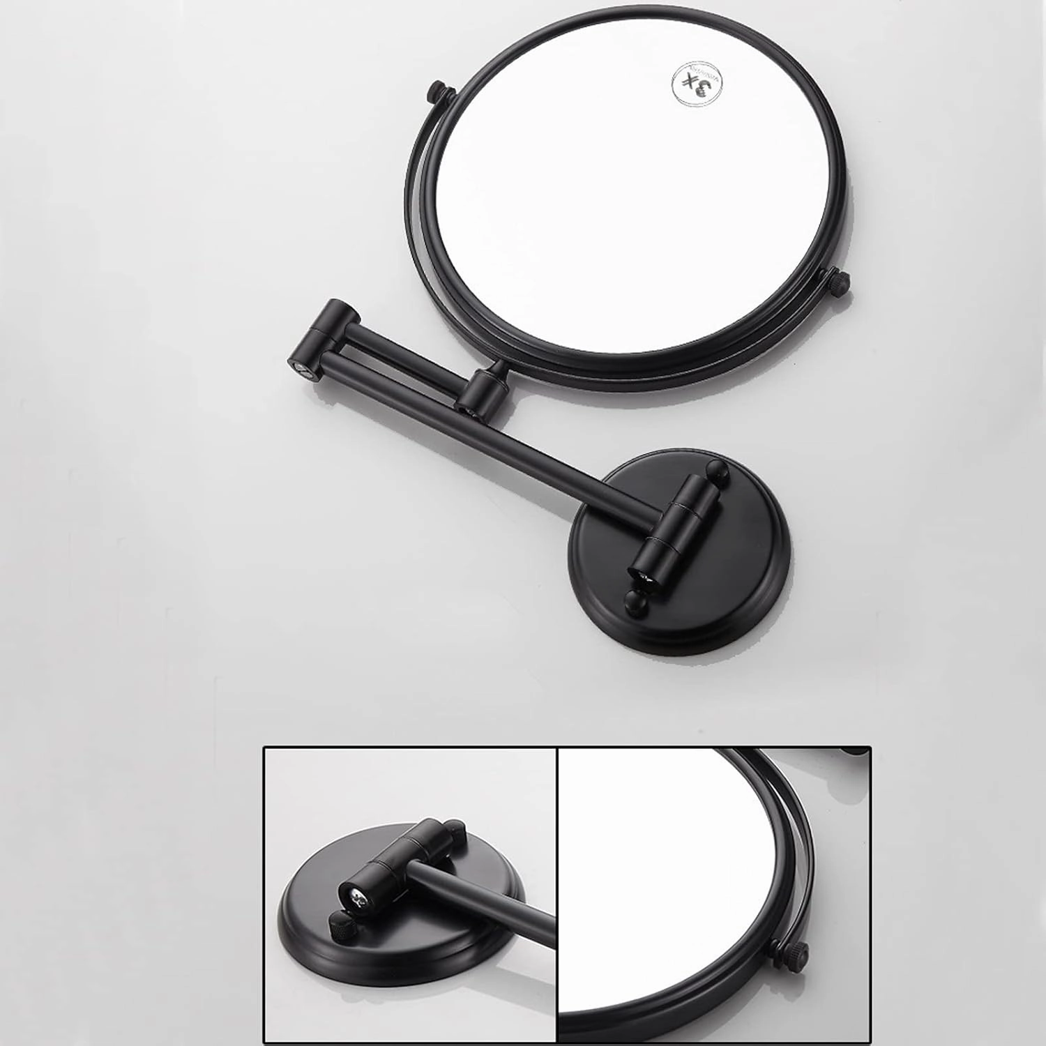 Wall Mounted Makeup Mirror, 1x/ 3X Magnifying Mirror, 8'' Two-Sided Swivel Extendable Bathroom Mirror, Make Up Mirror, 360° Swivel Double Sided Extendable Bathroom Mirror for Shaving