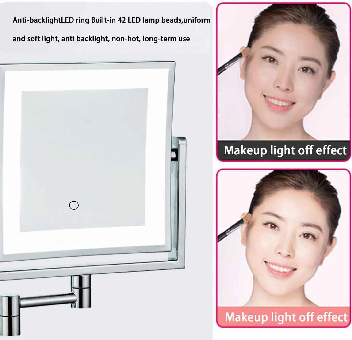 Wall-Mounted Makeup Mirror with Light and Magnification 3X, 2-Sided with 3 Color Led Dimmable, 360 Swivel Extension Shaving for BathroomAntique,Plug