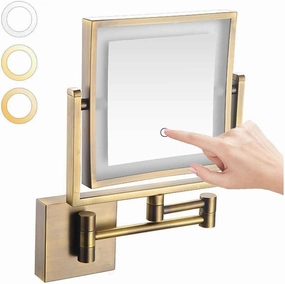 Wall-Mounted Makeup Mirror with Light and Magnification 3X, 2-Sided with 3 Color Led Dimmable, 360 Swivel Extension Shaving for BathroomAntique,Plug