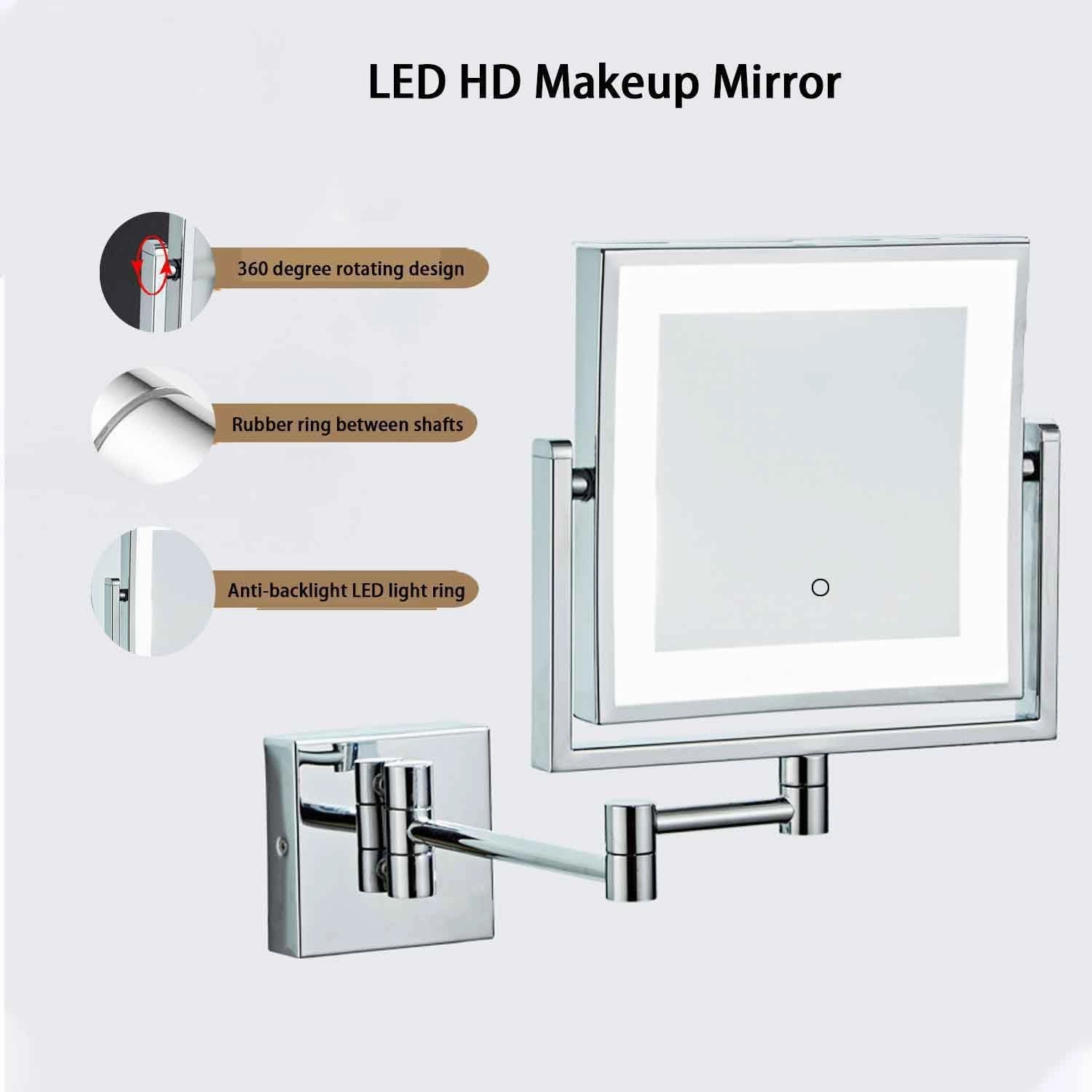 Wall-Mounted Makeup Mirror with Light and Magnification 3X, 2-Sided with 3 Color Led Dimmable, 360 Swivel Extension Shaving for BathroomAntique,Plug