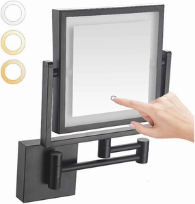 Wall-Mounted Makeup Mirror with Light and Magnification 3X 2-Sided with 3 Color Led Dimmable 360 Swivel Extension Shaving for BathroomRose Gold Plug(Black,Hardwire)