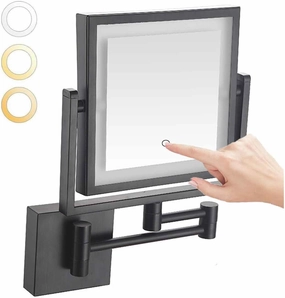 Wall-Mounted Makeup Mirror with Light and Magnification 3X 2-Sided with 3 Color Led Dimmable 360 Swivel Extension Shaving for BathroomRose Gold Plug(Black,USB)