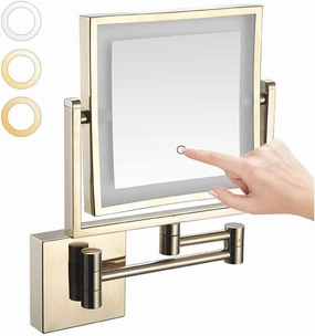 Wall-Mounted Makeup Mirror with Light and Magnification 3X 2-Sided with 3 Color Led Dimmable 360 Swivel Extension Shaving for BathroomRose Gold Plug(Zirconium,Plug)